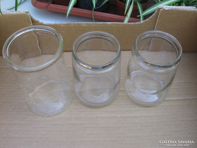 3 old, antique canning jars with a wide bottom in one