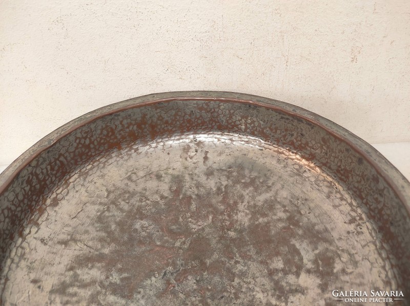 Antique Arabic cuisine couscous eating bowl tinned hammered copper Morocco 607 7607