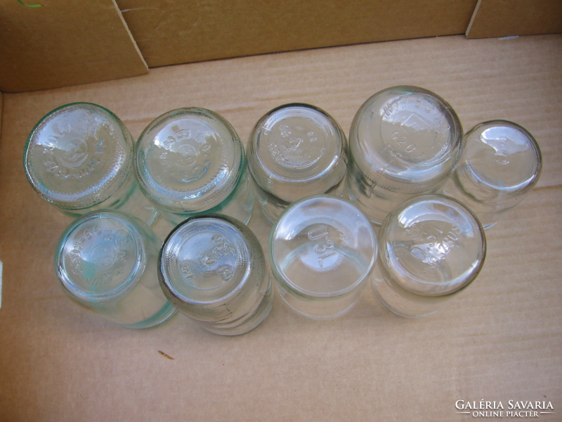 Pack of 9 0.35l, 420ml, 0.3l turquoise, greenish, colorless preserves, frosted glass