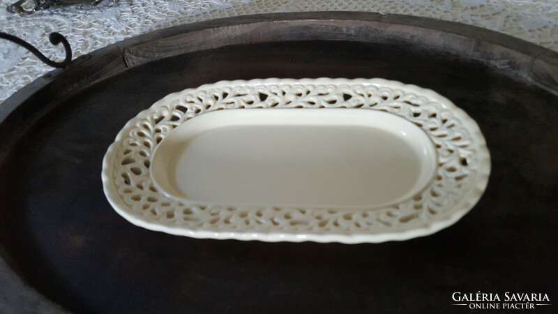 Wonderful openwork, lacy cream-white small ceramic serving tray