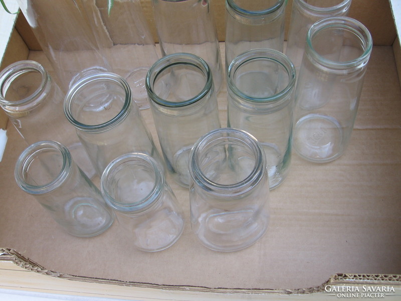 Pack of 13 antique and old preserves, frosted glass, wide at the bottom