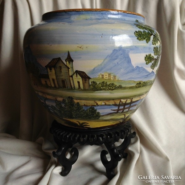 Italian faience majolica antique ceramic albarello large caspo vase landscape ship italia murano glazed tile