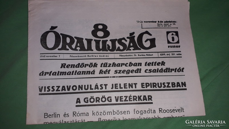 Antique 1940.November 07. 8 Oari ujság - newspaper in collector's condition according to the pictures