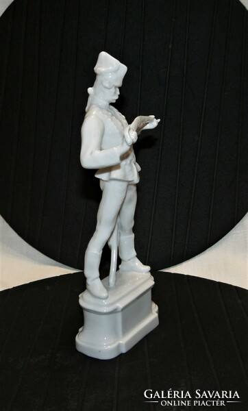 Old Herend military hussar - white porcelain 24 cm