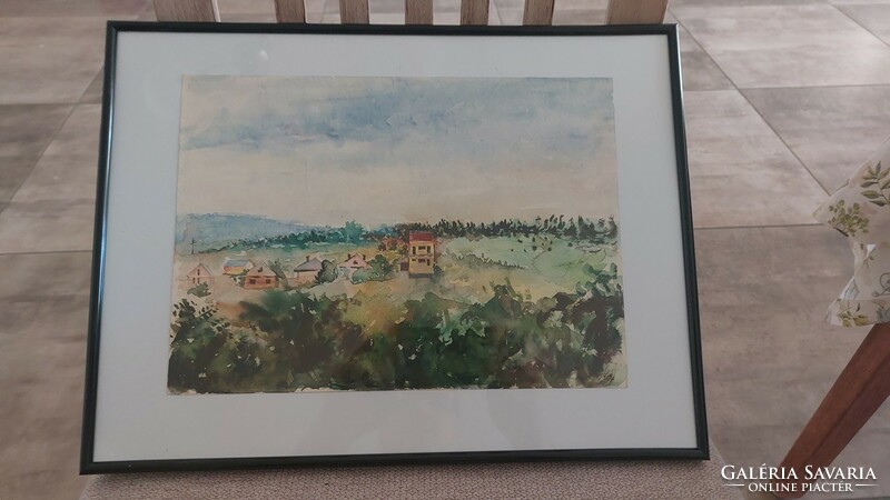 (K) signed watercolor painting 40x31 cm with frame Bayot landscape