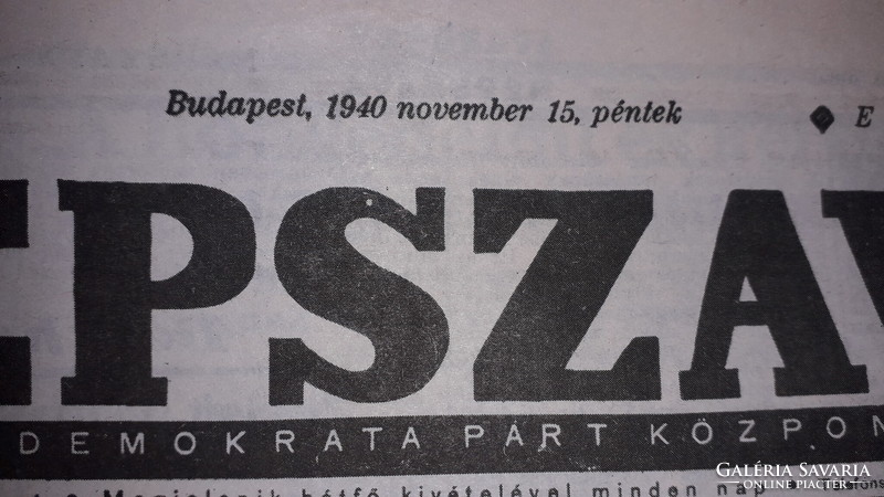 Antik 1940.november 15. NÉPSZAVA SZOCIÁL DEMOKRATA - napilap újság GYŰJTŐI állapotban képek szerint