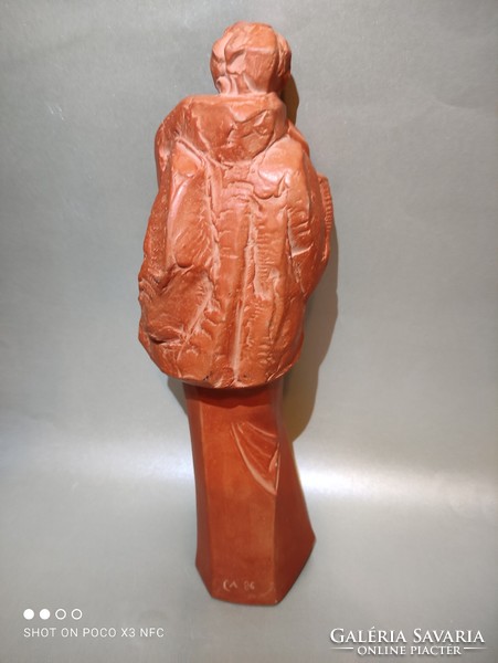 Art deco vintage woman in fur coat terracotta ceramic sculpture marked flawless