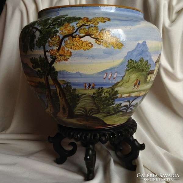 Italian faience majolica antique ceramic albarello large caspo vase landscape ship italia murano glazed tile