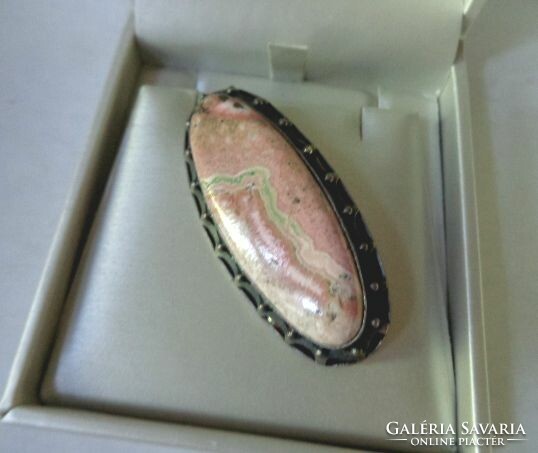 Silver 875 rhodochrosite stone brooch 1950-60