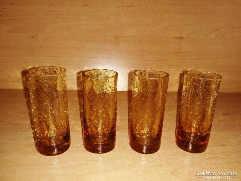 Fátyolüveg borostyán csőpohár 4 db egyben - 7,7 cm magas (ap-1)
