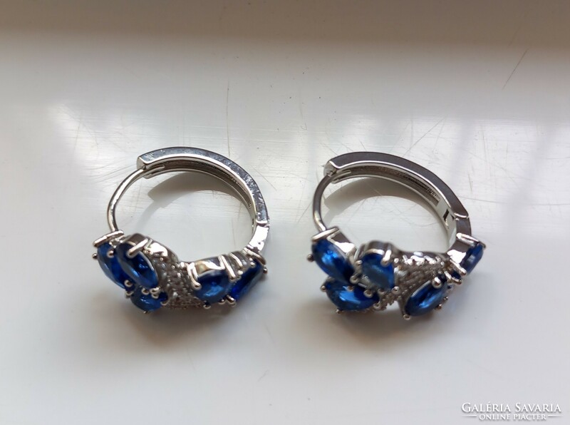 Blue zirconia hoop earrings