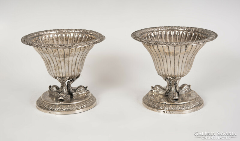 Pair of silver dolphin serving/table centerpieces