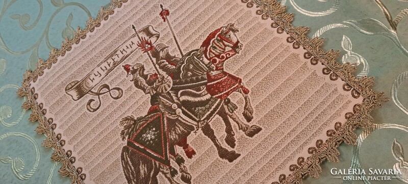 Medieval knight tapestry tablecloth, brocade tablecloth rarity (m3985)