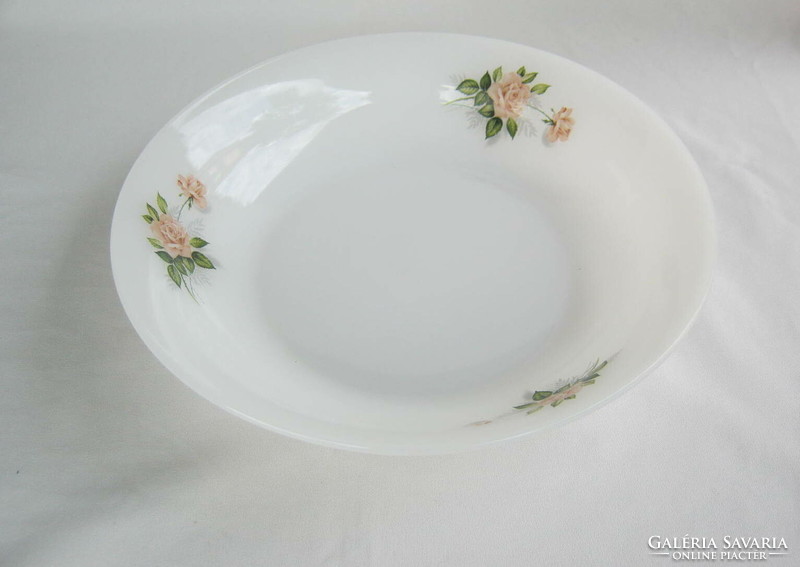Arcopal white glass serving bowl with rose pattern