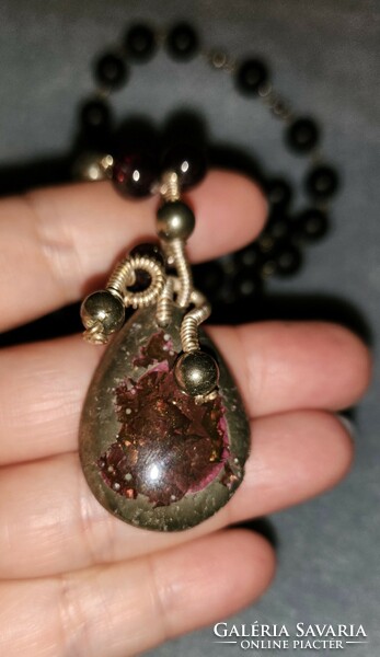 Matt black obsidian, pyrite gemstone necklaces