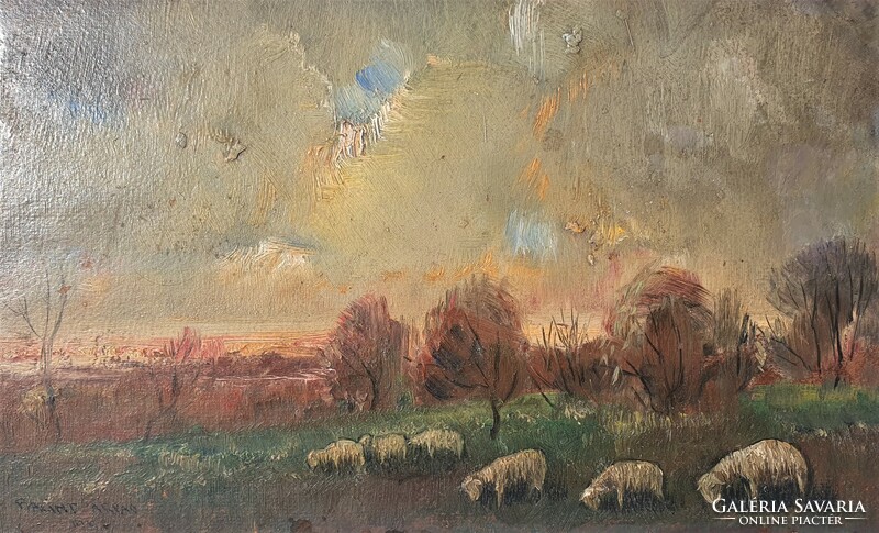 Árpád Bálint 1939 / flock of sheep in the meadow