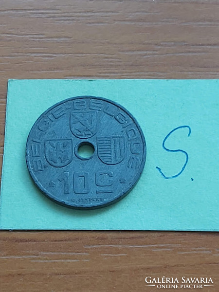 Belgium belgie - belgique 10 centimes 1944 ww ii. Zinc, iii. King Leopold #s