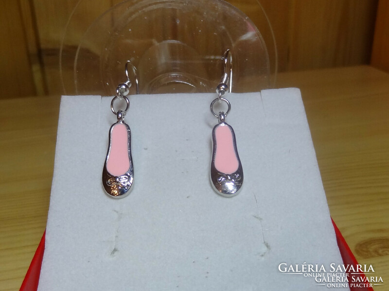 Silver colored fire enamel ballerina shoe earrings.