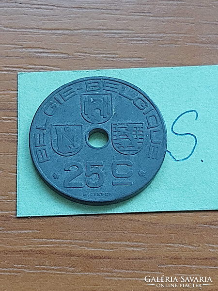 Belgium belgie - belgique 25 centimes 1944 ww ii. Zinc, iii. King Leopold #s
