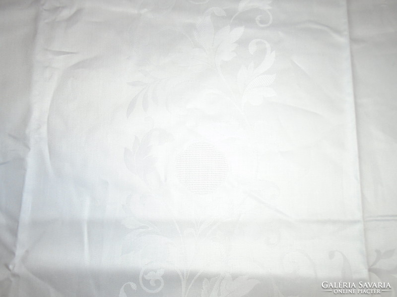 Beautiful old snow white festive large silk damask tablecloth