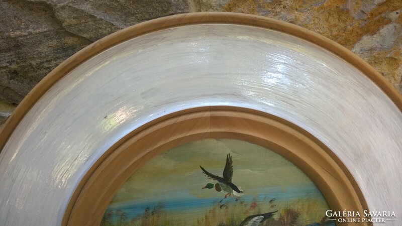 Cozy wild ducks painting -o., Wood diameter 50 cm