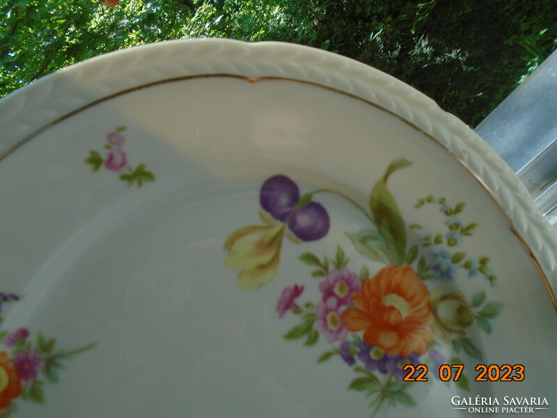 Rosenthal Thomas flat plate, hand-painted Meissen flower pattern, convex empire leaf rim