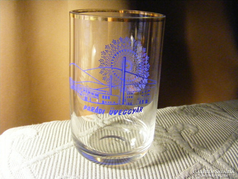 Retro glass cup - parade glass factory with inscription and picture