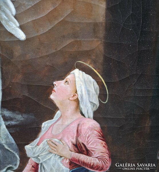 Angyali üdvözlet, 1899 - Dvihally József alkotása, antik szakrális kép, olajfestmény
