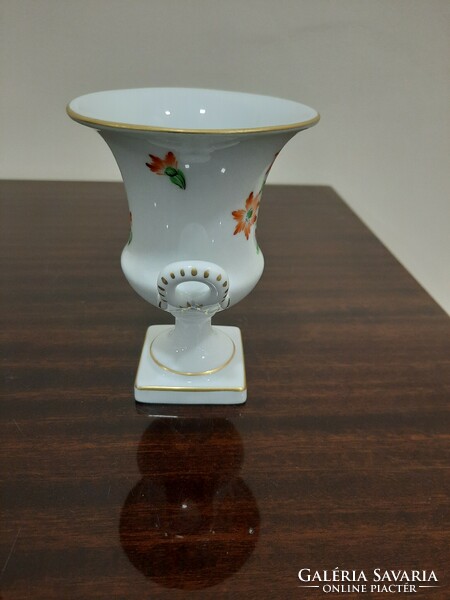 Herend flower pattern 2-handled porcelain goblet vase