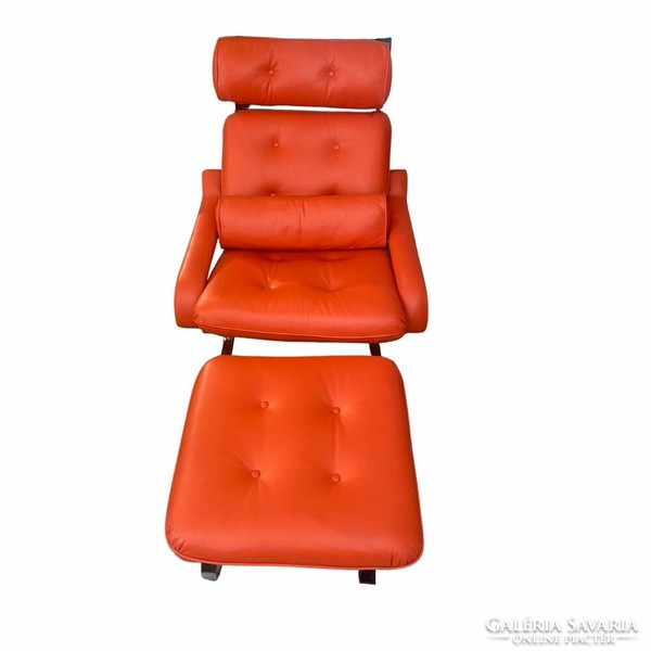 Reinhold adolf orange leather design armchair and footstool - b390