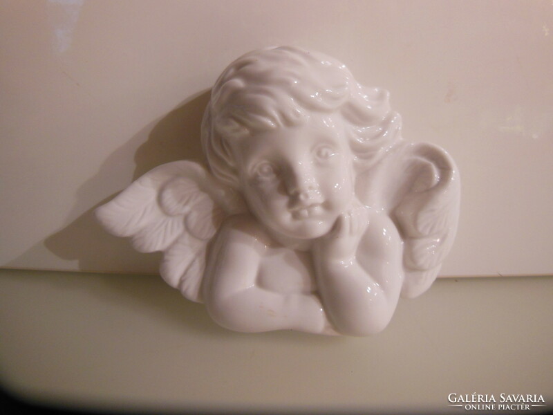 Angel - 14 x 11 x 4.5 cm - old - can also be placed on the wall - snow white - German - flawless