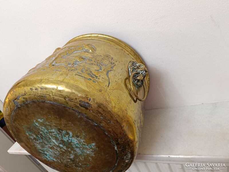 Antique kaspó patina embossed brass lion head flower holder 979 7641