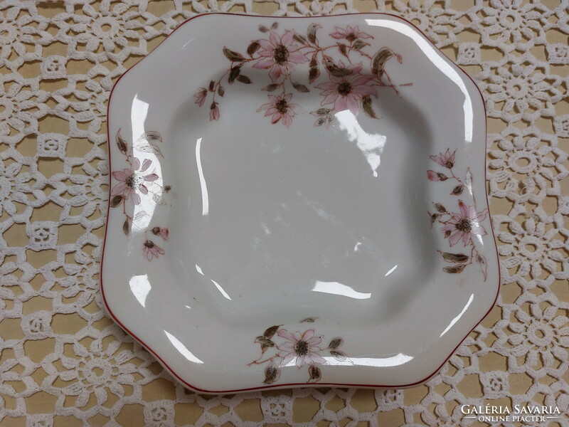 A beautiful floral, rectangular serving bowl with garnish