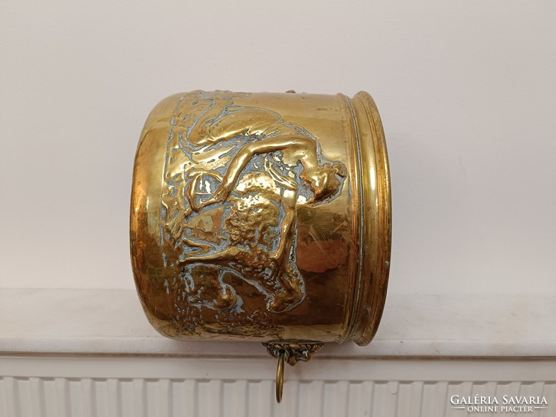 Antique kaspó patina embossed brass lion head flower holder 979 7641