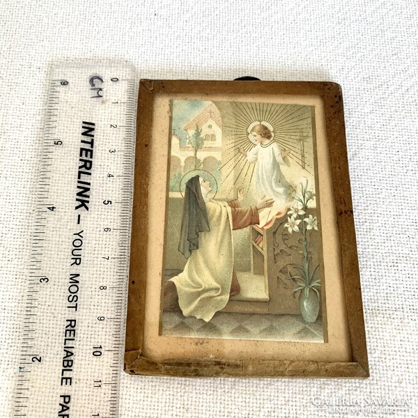 Antique religious object,Maria memorial glass image depicting angel glasbild mit maria mutter gott