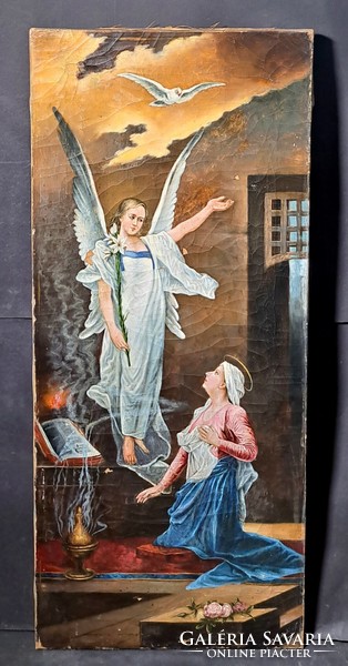Angyali üdvözlet, 1899 - Dvihally József alkotása, antik szakrális kép, olajfestmény