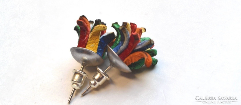 Multicolor-mini handmade plug-in genuine leather earrings