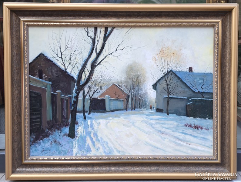 Zoltán Hornyik (1960-): winter street, 50x70 cm.