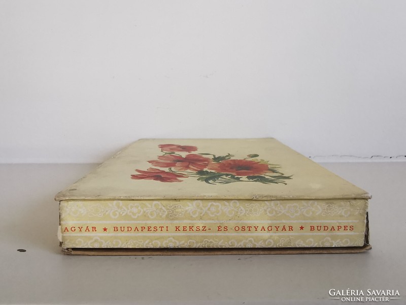 Budapesti keksz- és ostyagyár VIRÁG DOBOZ II., pipacsos papírdoboz 20x14x2,5 cm