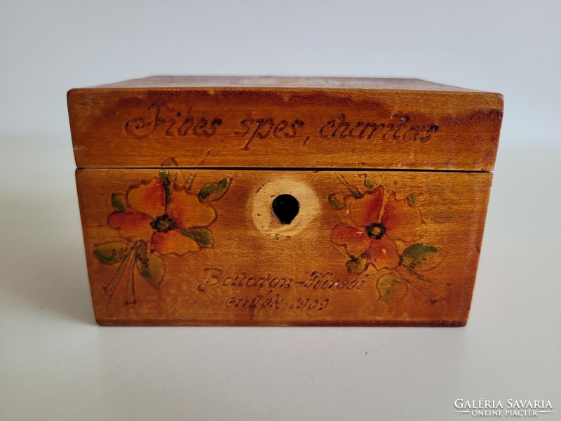 Old Balaton souvenir wooden box from 1909 Balatonfüred vintage box