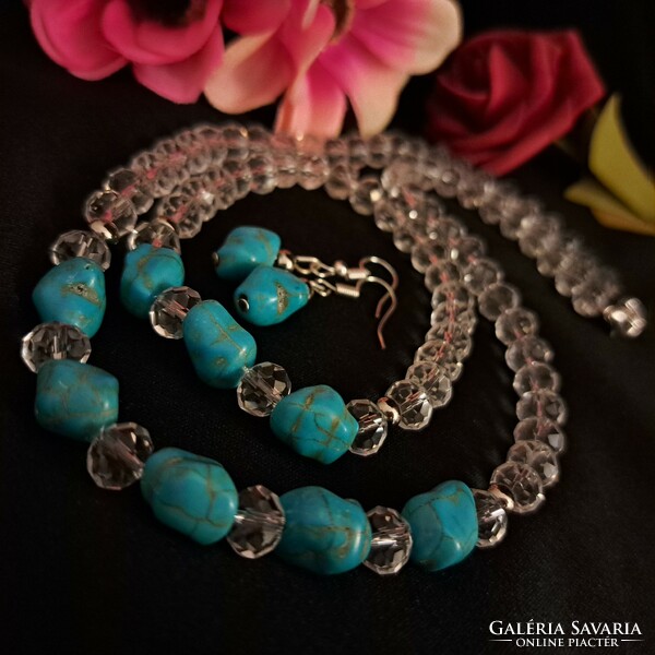 Turquoise and crystal 3-piece set