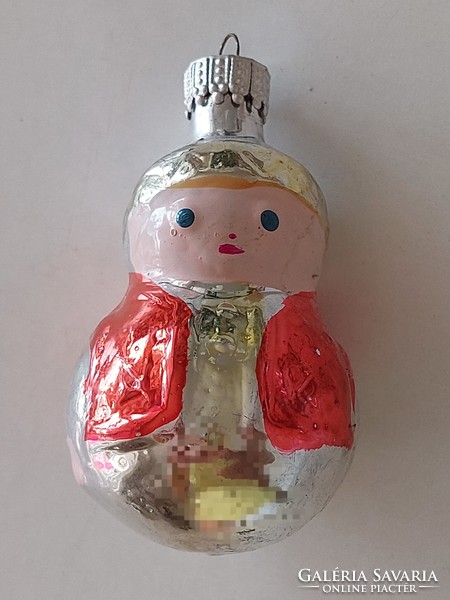 Old glass Christmas tree ornament braided hair doll glass ornament