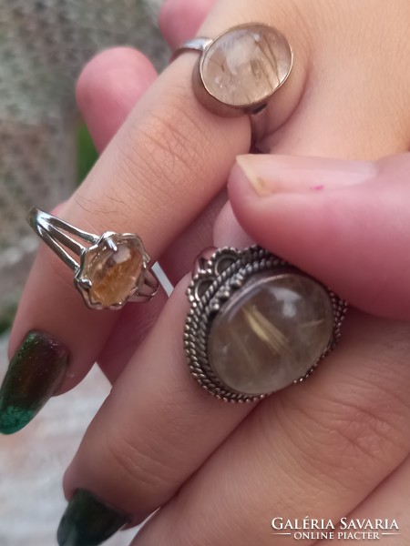 Wonderful gold rutile quartz silver rings size 7
