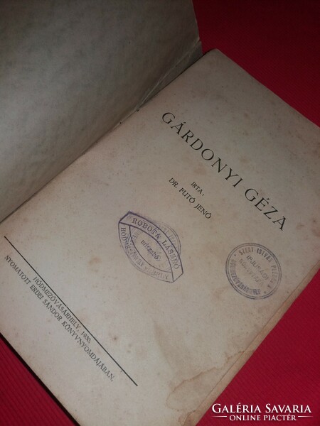 1930.Antique Dr. Jenő Futó's study book of Gárdonyi Gáza, her life, work, rare hmv according to Kadás pictures