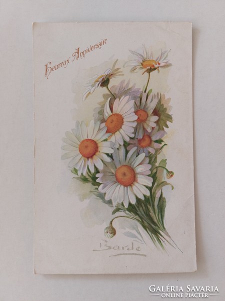 Old postcard barde postcard daisy