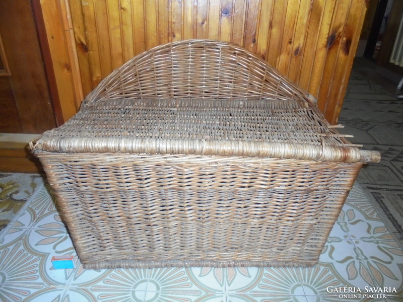 Old cane wicker bench, storage chest