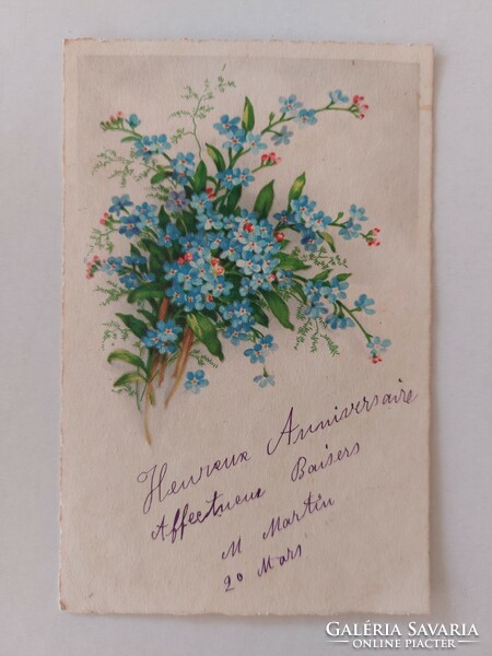 Old postcard with floral pattern, postcard with forget-me-not