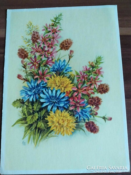 Old Russian floral postcard, field flowers, 1956.
