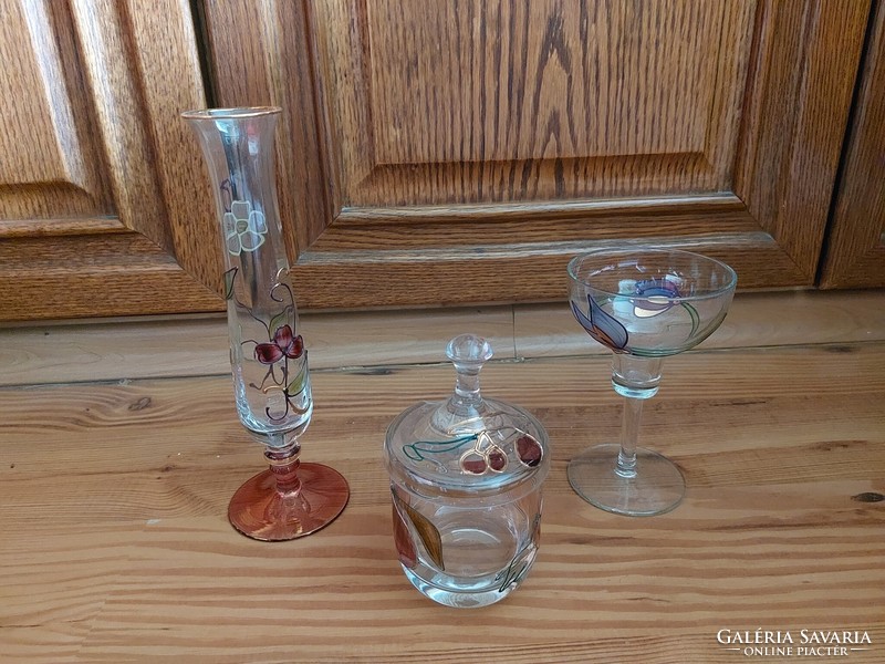 Kézzel festett üveg asztali garnitúra (3 darab)
