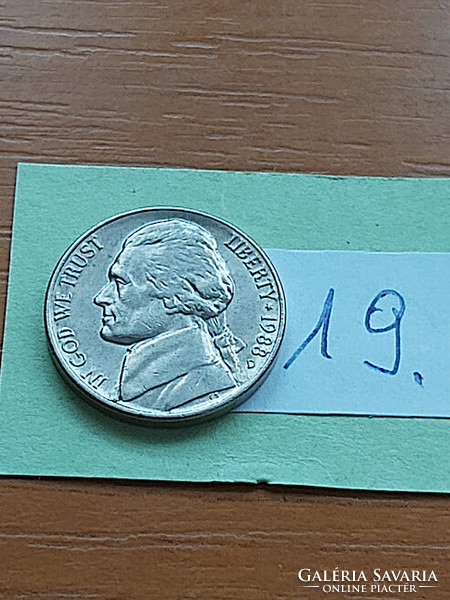 Usa 5 cents 1988 / d, thomas jefferson, copper-nickel 19